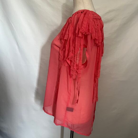 MAAC London Sheer Fringe Womens Top Sz L Y2K Festival Boho Coral Macrame Western - Picture 3 of 14